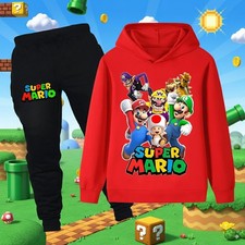 Super Mario Tuta Set Bambino tutina completo  autunno cappuccio felpa 2pz.