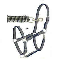 TATTINI Capezza cavezza longhina lunghina cavallo COB nylon grigio bordo blu