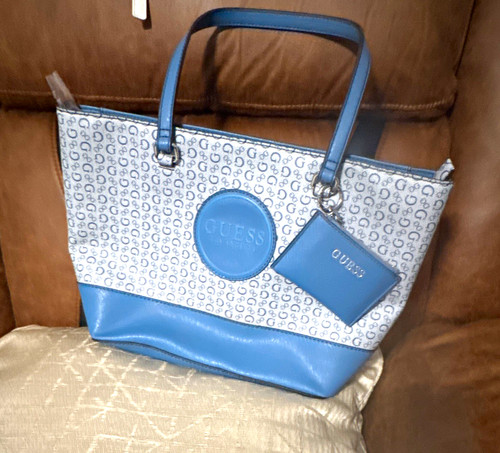 Guess logo blue beige tote - logo,