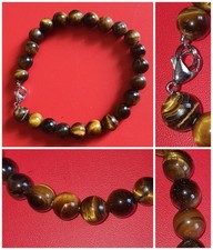 Bracciale OCCHIO DI TIGRE❗️8 mm perline PIETRE NATURALI❗uomo donna MOSCHETTONE❗