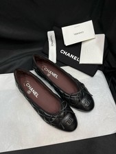 Ballerine Chanel donna 37 US 7 nere pelle trapuntata fiocco scarpe usate