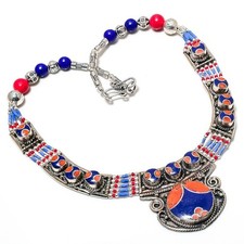 Collana con pietre preziose corallo rosso lapislazzuli gioielli fatti a...