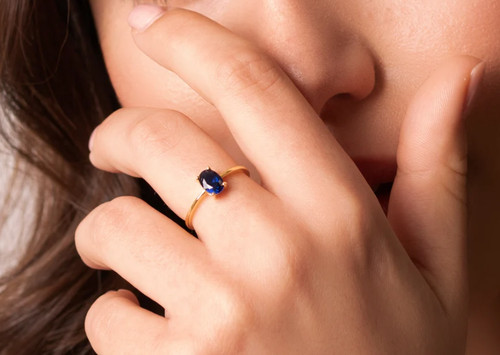 Anello zaffiro blu ovale - anello,