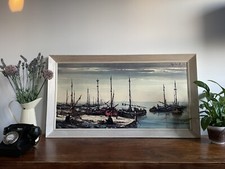 Stampa incorniciata vintage anni 60 Jorge Aguilar-Agon TRANQUILLITÀ porto barca