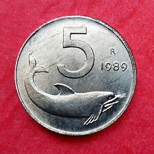 ITALY 5 Lire 1989 Dolphin Reversed Rudder KM#92 Italian Republic ( 1951 - 2001 )