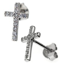 orecchini croce argento 925 zirconi bianchi brillanti pavè 11x7,5 uomo donna