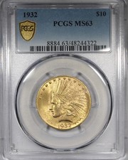 Moneta 10 dollari 1932 oro aquila indiana PCGS MS63 non circolata appariscente