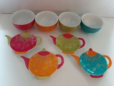 Tea set 8 pezzi ciotole porcellana teiere porta bustine the smalto colorato oro