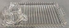 Vtg 1950 Hazel Atlas, Sip & Snack Luncheon Tray Set Ball & Rib Cups Set/4 in EUC