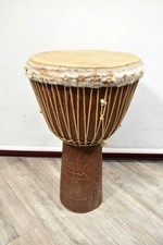 Djembe Tamburo Africano In Vera Pelle E Legno Artigianale 65x40 Cm