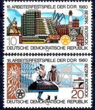 Germania DDR 1980 Festa del Lavoro Danza Folklore Costumi Operaio Mulino Faro Gru