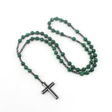 Collana pietra naturale malachite verde croce ematite rosario donna uomo di moda