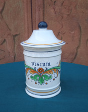 Vaso speziale farmacia Viscum in ceramica decorata Santucci Deruta, vischio