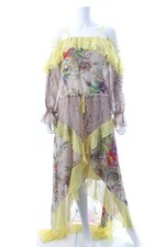 Maxi abito Blumarine in chiffon di seta stampato con volant - collezione passerella / multi