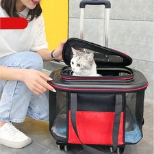 (Rosso) Valigia Trolley per Animali Domestici Traspirante Trasportino per Cani Gatti con Ruote Valigia per Animali Domestici.