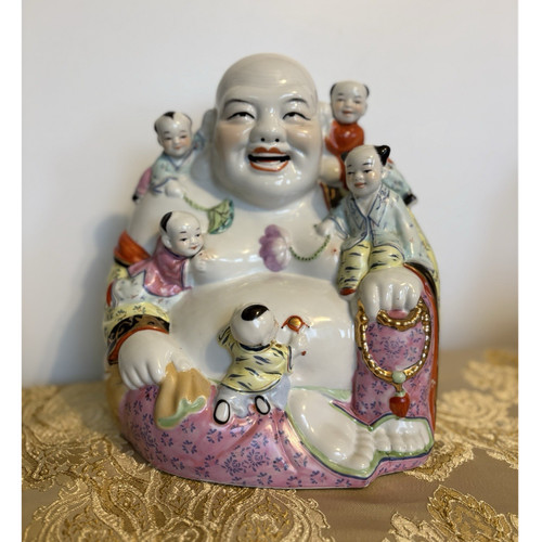 Porcelain laughing buddha - laughing,