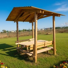 Gazebo in Legno con Tavolo da Picnic e Panche - Made in Italy