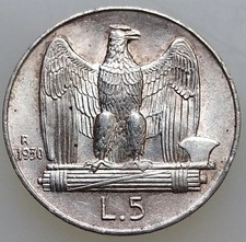 MONETA REGNO 5 LIRE AQUILOTTO  1930 IMPERO,AG 835/5 GR, CONSERVAZIONE BB+ SPL