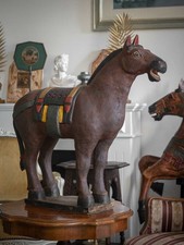 Grande scultura antica cavallo in legno XIX secolo