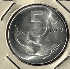 5 Lire Rare 1969 Con 1 Rovesciato 