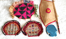 Antico Cucito a Mano Bellissimo Multicolore Old Tessuto Tribale Ventola Set Di 5