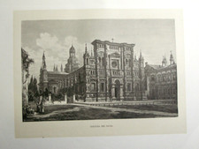 1876 ANTICA VEDUTA ESTERNA DELLA CERTOSA DI PAVIA ..ITALIA.XILOGRAFIA.OLD PRINT