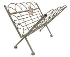 PORTARIVISTE FERRO BATTUTO PORTA RIVISTE GRIGIO O BIANCO SPAZZOLATO CM35X29 H28