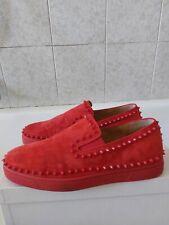 CHRISTIAN LOUBOUTIN ROLLER BOAT SPIKES STUDS SLIP ON SNEAKERS SUEDE LEATHER 44