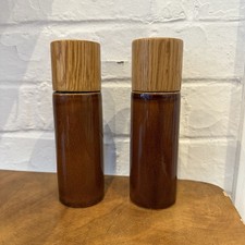 Vintage Mid Century Style Pottery Brown Salt And Pepper Grinders