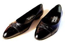 SALVATORE FERRAGAMO 90s italy total black shoes scarpe ballerine gancini nere 6C