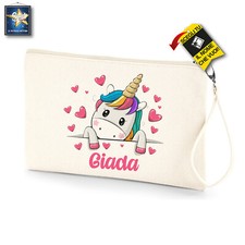 POCHETTE ASTUCCIO UNICORNO PERSONALIZZATO REGALO NATALE COMPLEANNO CUORE NOME