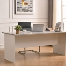 Scrivania per Ufficio in Legno Bianco Grigio Postazione Lavoro Studio 180x80 H74