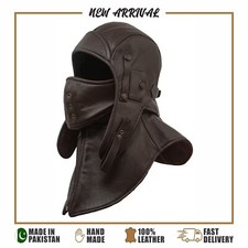 WW2 Berretto pilota in pelle aviatore con maschera facciale - Cappello elmetto da volo vintage in pelle bovina