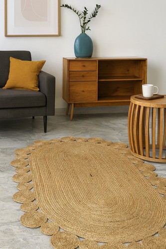 Tappeto iuta ovale - , beige