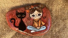 Sasso dipinto con gatto - con,