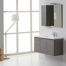 Kiamami Valentina Mobile bagno sospeso 90cm grigio 3 ante, lavabo con vasca dest