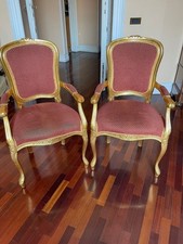 2 Poltroncine in legno oro | tessuto damascato | Stile Barocco