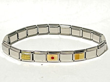 Bracciale acciaio elastico compatibile Nomination bandiere oro e smalti