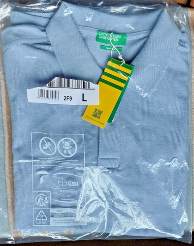 Polo benetton azzurro grigio - polo,
