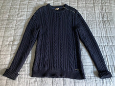 Maglione Burberry originale uomo blu scuro maglia cavo, misto lana merino e cashmere