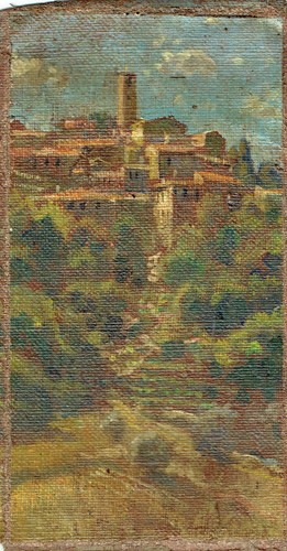 Dipinto olio tela borgo - olio,