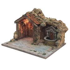 Capanna sughero e legno con fontana e luci 42x29x30 cm