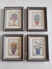 Quattro quadri piccoli con vasi di fiori, cornice in legno grigio lilla