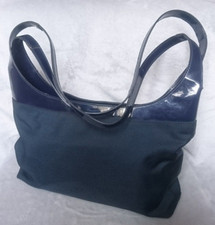 Enrico Coveri borsa donna blu, in tessuto manici vernice, usata buone condizioni