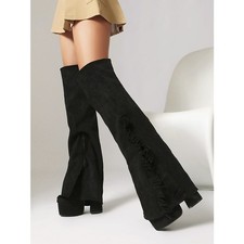 Stivali donna sexy sopra il ginocchio pelle scamosciata tacco grosso stivali club