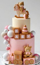 Torta Scenografica Orsetti Rosa Battesimo Personalizzabile Femmina Compleanno