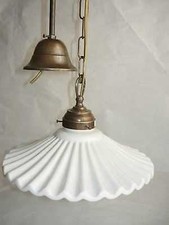 Lampadario sospensione in ottone piatto bianco ceramica cucina rustica country