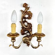Applique stile barocco antico in legno dorato oro lampada da parete a due luci 