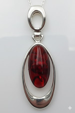 Ambra Designanhänger 925 Collier Collana Argento Rotondi Ciondolo IN Ambra Alto