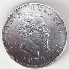 ITALIA REGNO 5 LIRE 1872 M BN -SCUDO ARGENTO VITT. EM. II KM#8 24,9 RN017